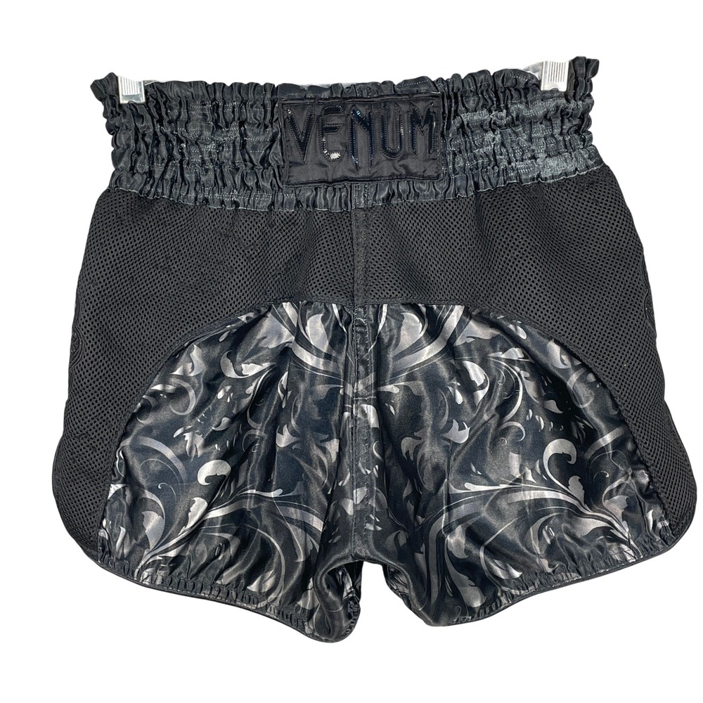 Venum Muay Thai Shorts Mens M Black Silver Baroque Floral Very Good Condition